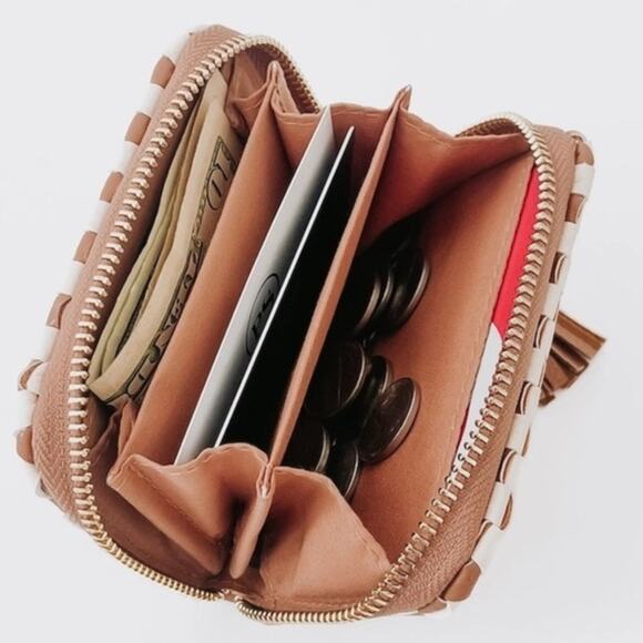 Wynona Woven Wallet Check Brown Cream - Picture 2 of 3